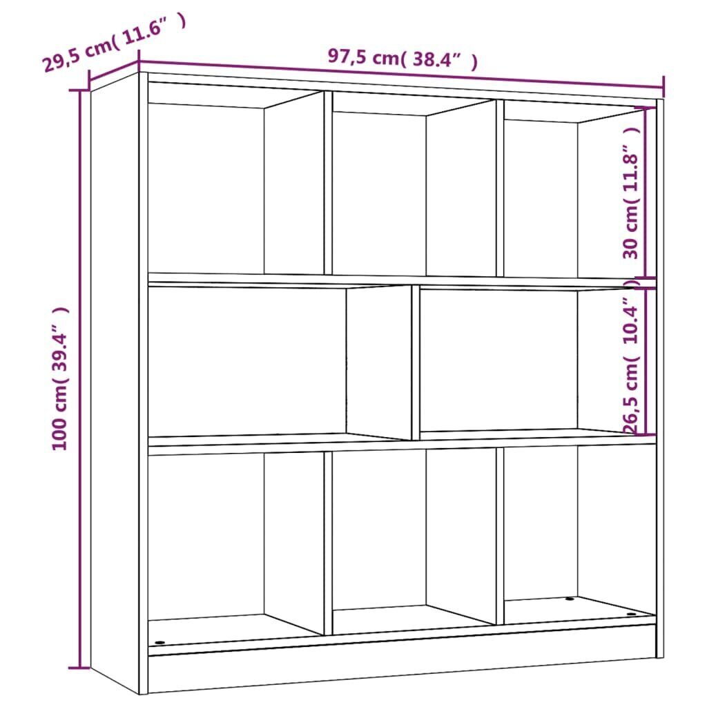 raamaturiiul, pruun tamm, 97,5 x 29,5 x 100 cm, tehispuit hind ja info | Riiulid | kaup24.ee