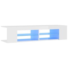 telerialus LED-tuledega, kõrgläikega, valge, 135x39x30 cm цена и информация | Тумбы под телевизор | kaup24.ee