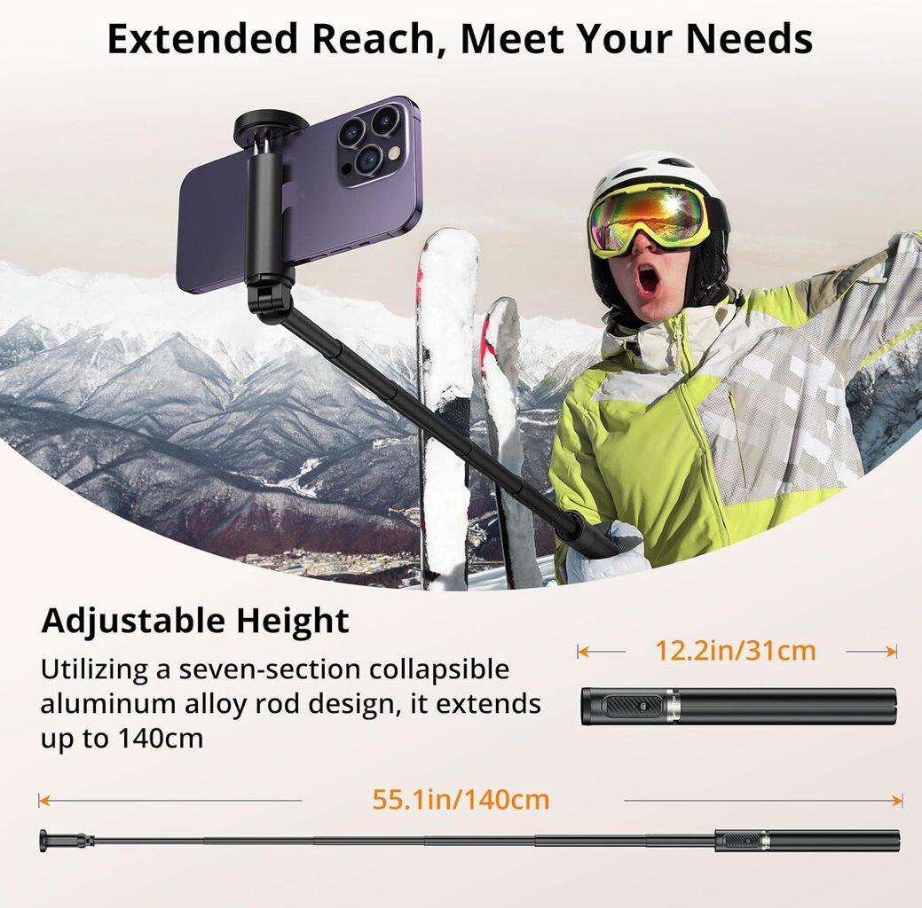 Atumtek Bluetooth Selfie Stick statiiviga pikendatav universaalne statiiv цена и информация | Selfie sticks | kaup24.ee