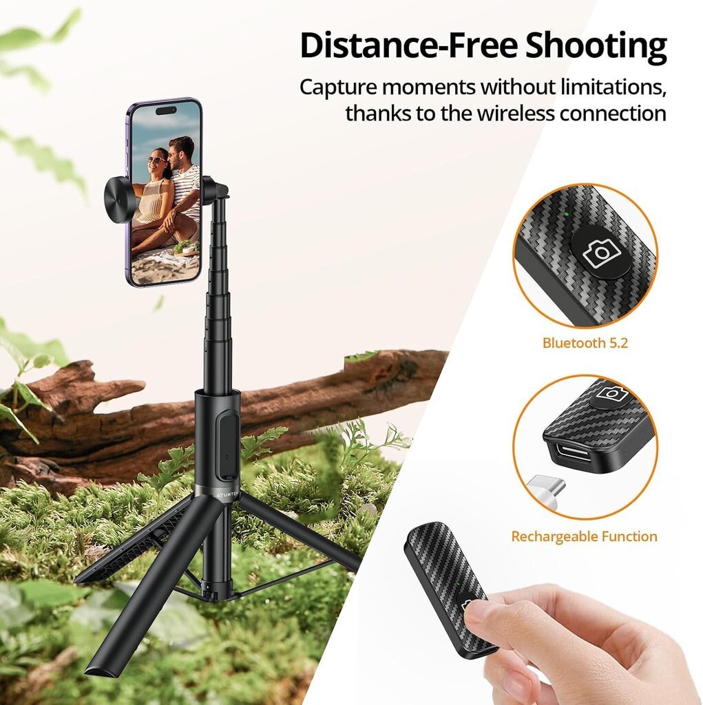 Atumtek Bluetooth Selfie Stick statiiviga pikendatav universaalne statiiv hind ja info | Selfie sticks | kaup24.ee