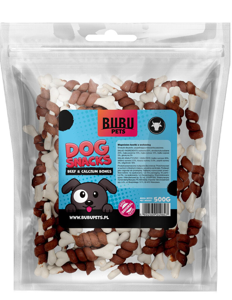 Bubu Pets koeramaius kaltsiumikondid veisega, 500g hind ja info | Maiustused koertele | kaup24.ee