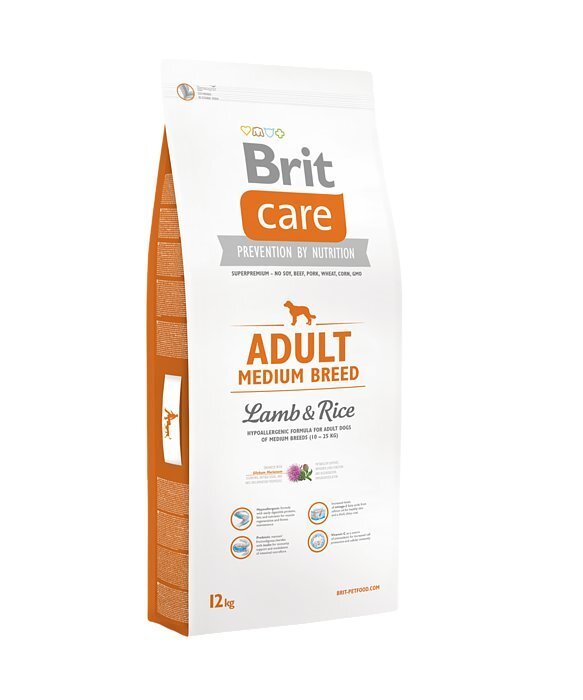 Brit Care Adult keskmise suurusega koertetõugudele lambaliha ja riisiga, 12 kg +2 kg hind ja info | Kuivtoit koertele | kaup24.ee