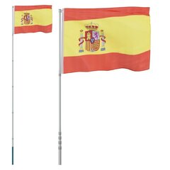 Hispaania lipp ja lipumast, 5,55 m, alumiinium цена и информация | Флаги и держатели для флагов | kaup24.ee