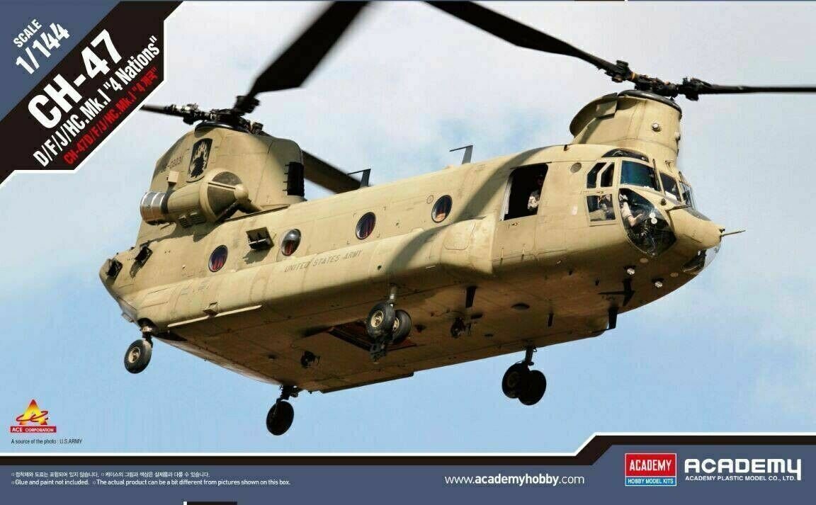 Liimitav mudel Academy 12624 CH-47D/F/J/HC.Mk.1 4 Nations 1/144 цена и информация | Liimitavad mudelid | kaup24.ee