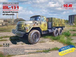 Сборная пластиковая модель. ICM - ZiL-131 Military Truck of the Armed Forces of Ukraine, 1/72, 72816 цена и информация | Склеиваемые модели | kaup24.ee