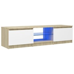 telerialus LED-tuledega, valge ja sonoma tamm, 140x40x35,5 cm цена и информация | Тумбы под телевизор | kaup24.ee