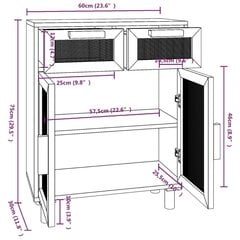 puhvetkapp, must, 60 x 30 x 75 cm, mänd ja naturaalne rotang цена и информация | Шкафчики в гостиную | kaup24.ee