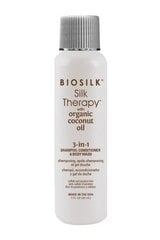 Шампунь, кондиционер и моющее средство для тела Biosilk Silk Therapy Organic Coconut Oil 3in1, 30 мл цена и информация | Средства для укрепления волос | kaup24.ee