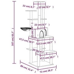 kassimaja sisalköitega kraapimispuudega, helehall, 167 cm цена и информация | Когтеточки | kaup24.ee