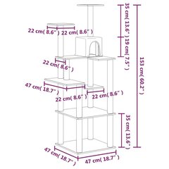 kassimaja sisalköitega kraapimispuudega, helehall, 153 cm цена и информация | Когтеточки | kaup24.ee