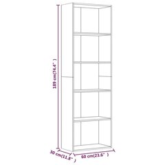 5 riiuliga raamaturiiul, pruun tamm, 60 x 30 x 189 cm hind ja info | Riiulid | kaup24.ee