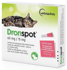 Vetoquinol Dronspot ussirohi 60mg / 15mg, 2 tk цена и информация | Витамины, пищевые добавки и товары от паразитов | kaup24.ee