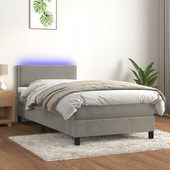 kontinentaalvoodi madrats ja LED, helehall, 90x190 cm, samet цена и информация | Кровати | kaup24.ee