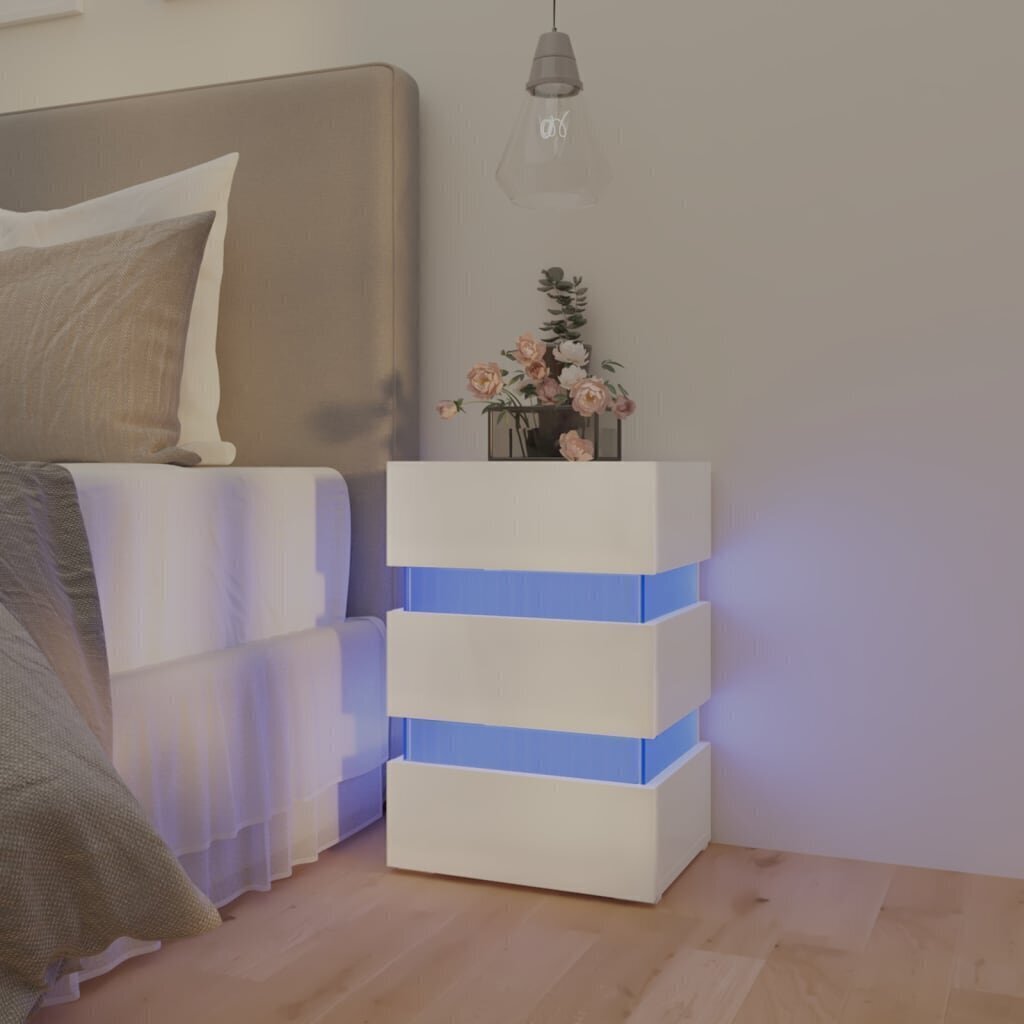 LED-öökapp, kõrgläikega valge, 45x35x67 cm, puitlaastplaat цена и информация | Öökapid | kaup24.ee