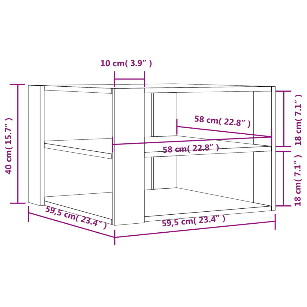 kohvilaud, valge, 59,5 x 59,5 x 40 cm, tehispuit hind ja info | Diivanilauad | kaup24.ee