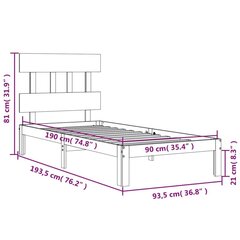 Voodiraam , 90x190 cm, pruun hind ja info | Voodid | kaup24.ee