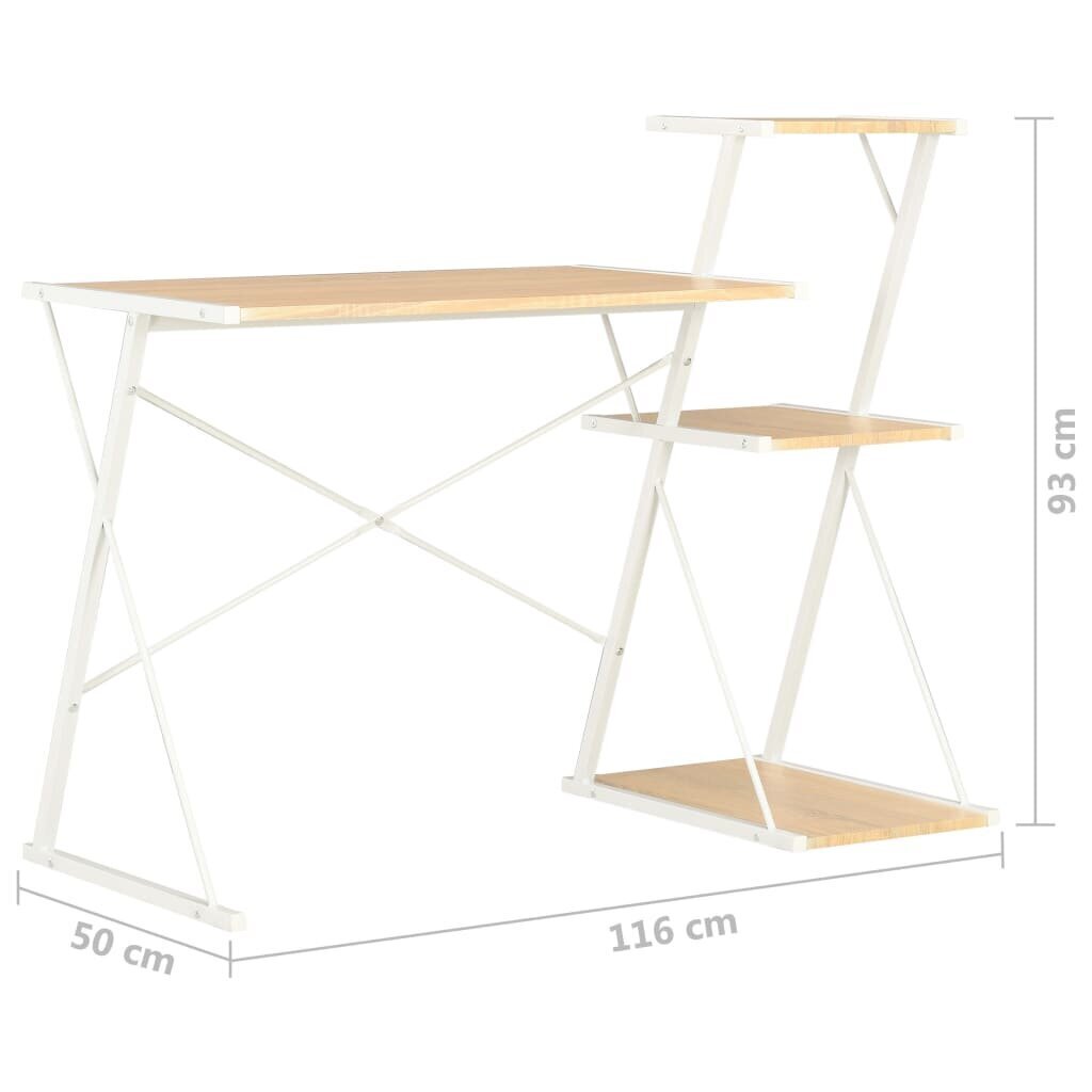 kirjutuslaud riiuliga, valge ja tammevärvi, 116 x 50 x 93 cm hind ja info | Arvutilauad, kirjutuslauad | kaup24.ee