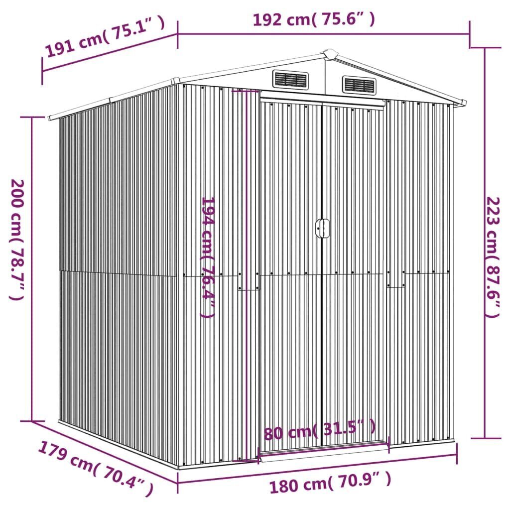 aiakuur, antratsiithall, 192x191x223 cm, tsingitud teras hind ja info | Kuurid ja aiamajad | kaup24.ee