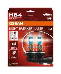 Автомобильные лампочки OSRAM Night Breaker Laser (Next Generation) HB4, 51W цена и информация | Автомобильная ксеноновая лампа D2R 6000К (Китай) | kaup24.ee