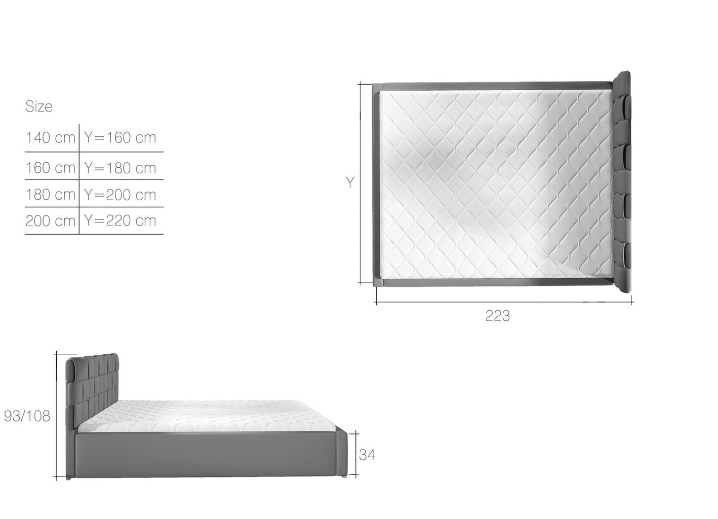 Voodi Grand MTP, 140x200 cm, hall hind ja info | Voodid | kaup24.ee