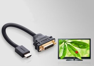 Adapterkaabel, Ugreen, DVI sisemine - HDMI väline 22 cm, must hind ja info | Kaablid ja juhtmed | kaup24.ee