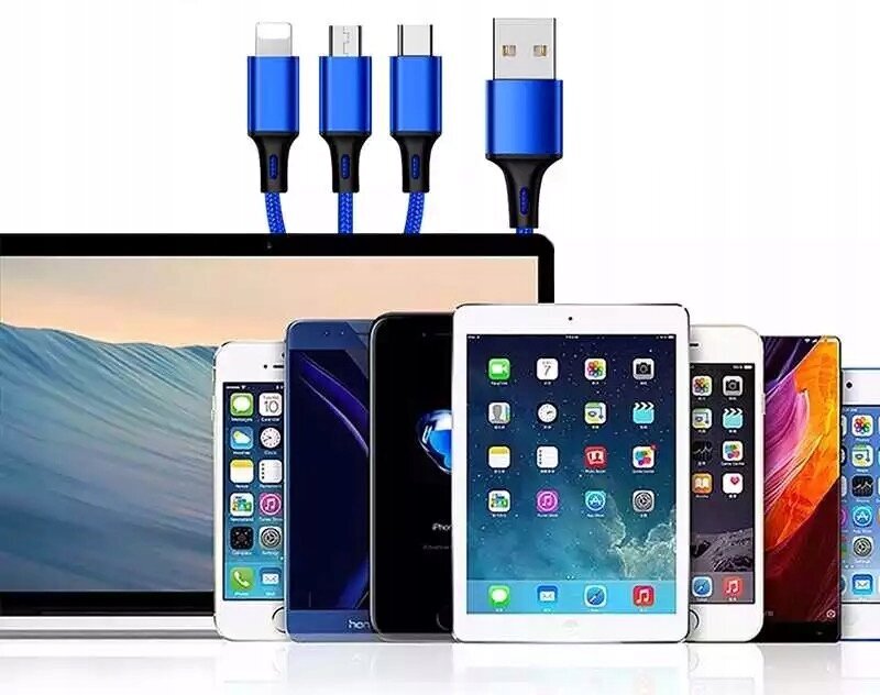 3-in-1 MIKRO-TÜÜP-C IPHONE USB-C 5A LAADIMISKAABEL hind ja info | Kaablid ja juhtmed | kaup24.ee