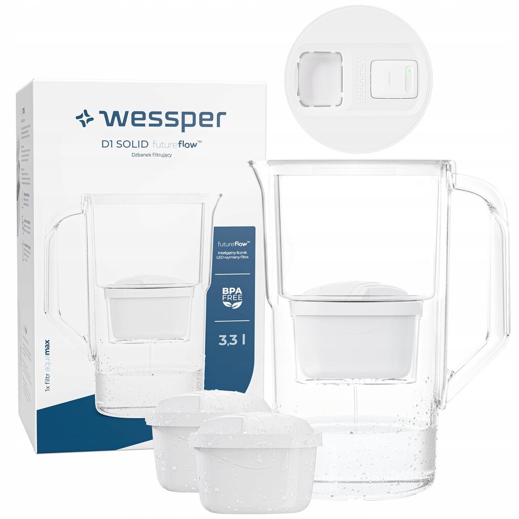 Wessper D1 SOLID 3.3 aquamax filtrikannu LED-loenduriga + 3x filter цена и информация | Filterkannud ja filtrid | kaup24.ee