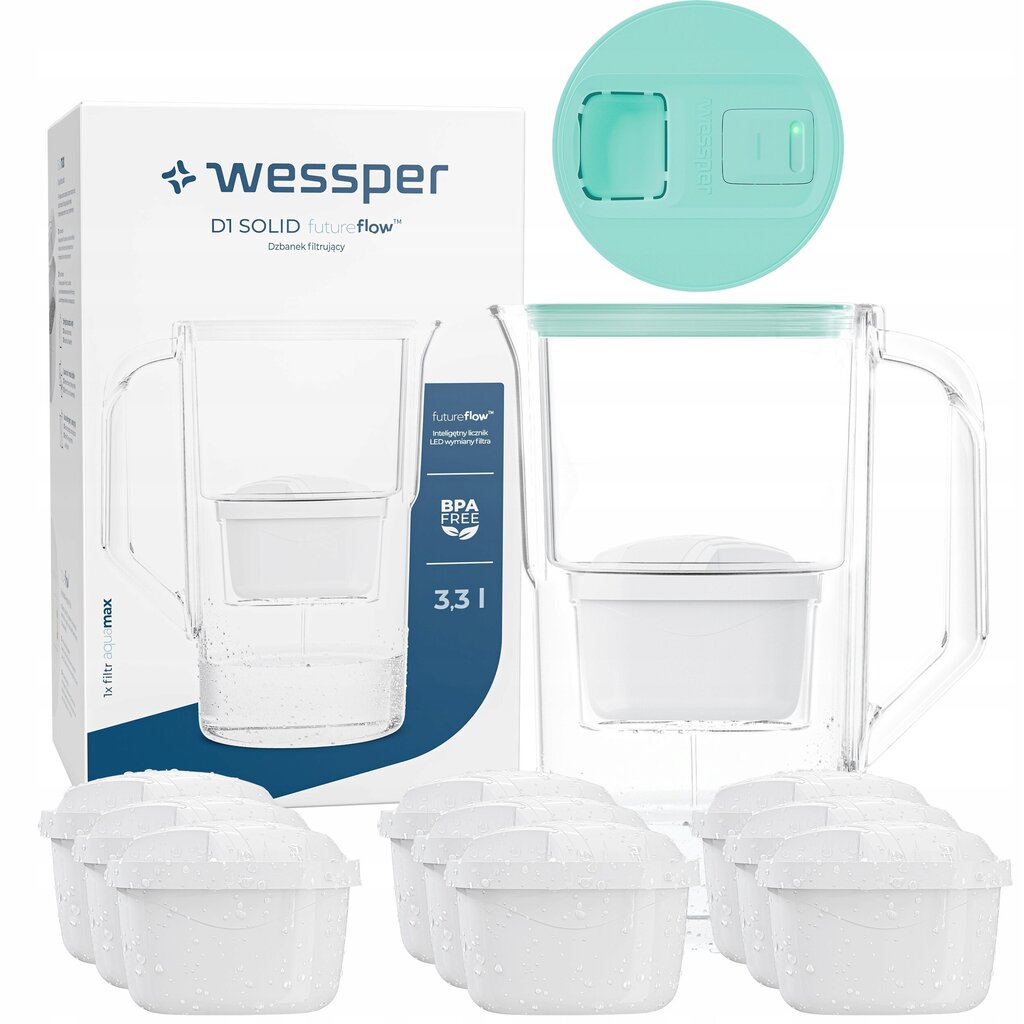 Wessper D1 SOLID 3.3 aquamax filtrikannu LED-loenduriga + 10 filtrit цена и информация | Filterkannud ja filtrid | kaup24.ee