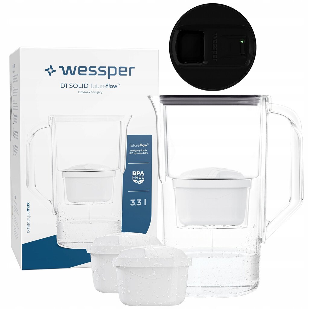 Wessper D1 SOLID 3.3 aquamax filtrikannu LED-loenduriga + 3x filter hind ja info | Filterkannud ja filtrid | kaup24.ee