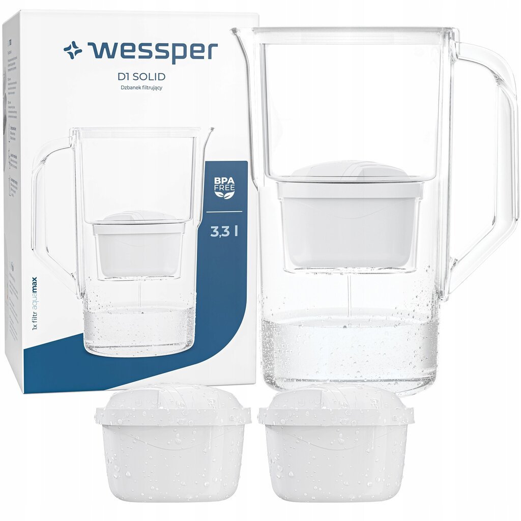 Wessper D1 SOLID 3.3l valge veefilterkannu + 3x aquamax filter цена и информация | Filterkannud ja filtrid | kaup24.ee