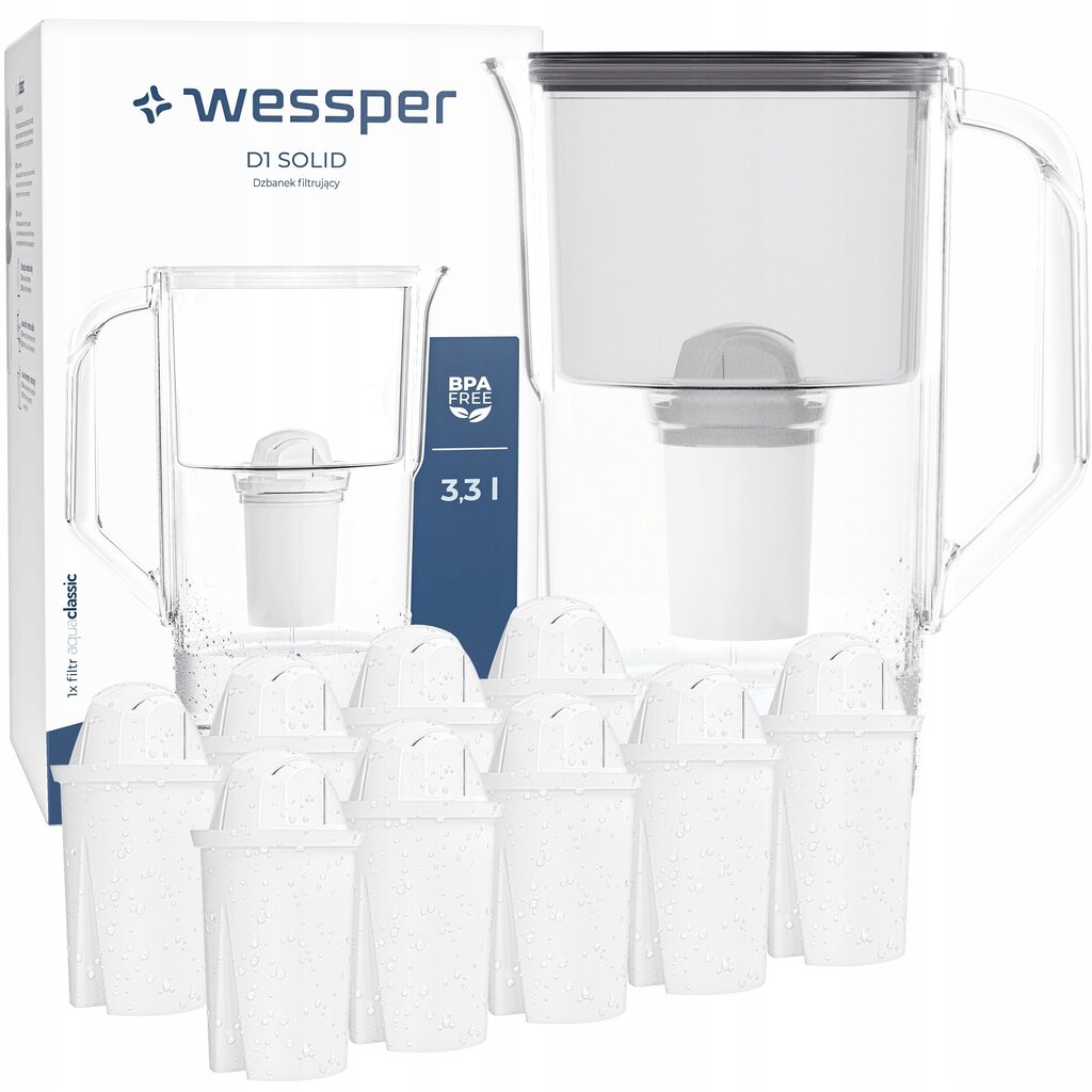 Wessper D1 SOLID 3.3l filtrikannu + Wessper aquaclassic 10tk filter. цена и информация | Filterkannud ja filtrid | kaup24.ee