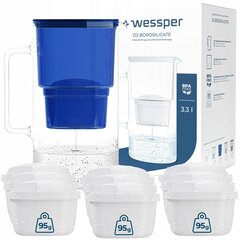 Wessper aquamax klaasist filterkannu 3.3l + 10x Wessper aquamax filter hind ja info | Filterkannud ja filtrid | kaup24.ee