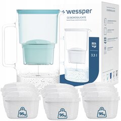 Wessper aquamax klaasist filterkannu 3.3l + 10x Wessper aquamax filter hind ja info | Filterkannud ja filtrid | kaup24.ee