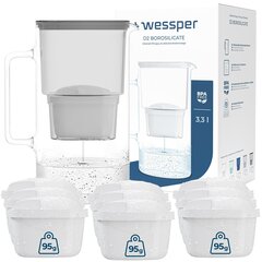 Wessper aquamax klaasist filterkannu 3.3l + 10x Wessper aquamax filter hind ja info | Filterkannud ja filtrid | kaup24.ee