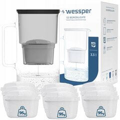 Стеклянный фильтр-кувшин Wessper aquamax 3,3 л + 10x фильтр Wessper aquamax цена и информация | Фильтры для воды | kaup24.ee