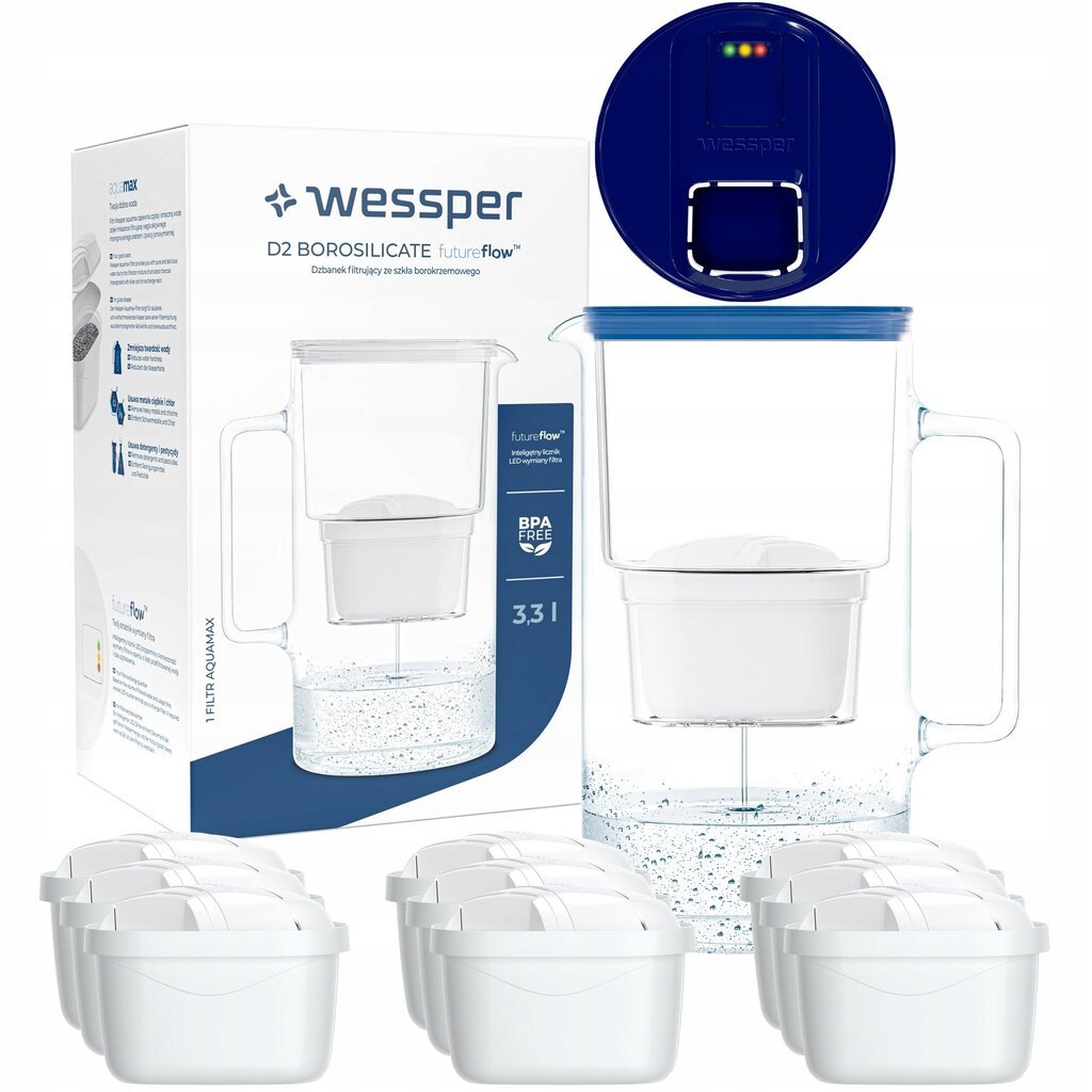 Wessper Aquamax 3.3l filtrikann - LED loendur + 10x veefilter цена и информация | Filterkannud ja filtrid | kaup24.ee