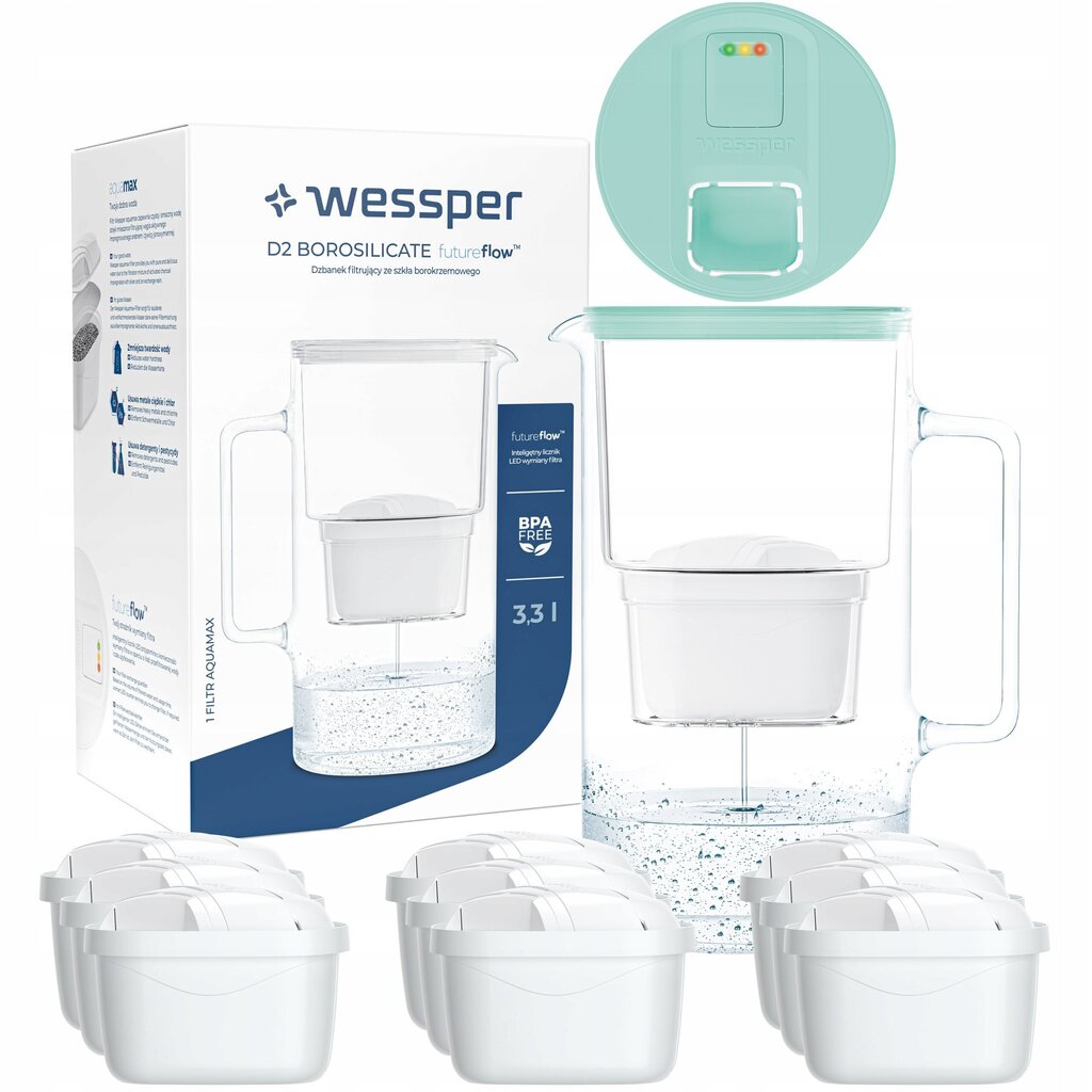 Wessper Aquamax 3.3l filtrikann - LED loendur + 10x veefilter цена и информация | Filterkannud ja filtrid | kaup24.ee