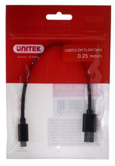 Unitek USB-C – USB-A 3.1,M/M,0.25M, Y-C490BK hind ja info | Kaablid ja juhtmed | kaup24.ee