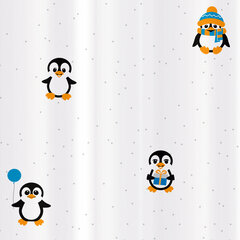 Tatkraft FUNNY PENGUINS Штора для ванной, текстиль, 180х180 сm, 12 колец в комплекте, водоотталкивающий материал цена и информация | Аксессуары для ванной комнаты | kaup24.ee