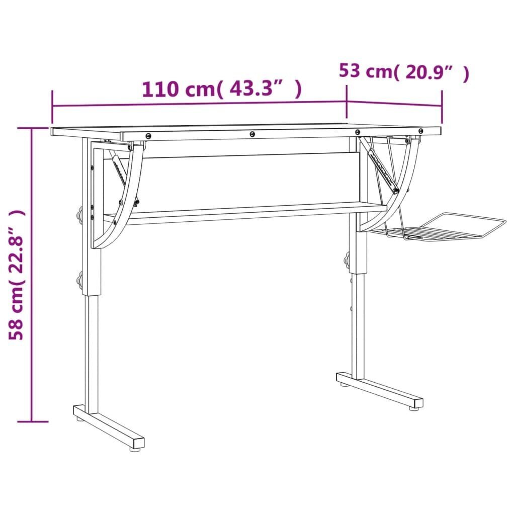 käsitöölaud, valge ja hall, 110x53x(58-87) cm, tehispuit/teras цена и информация | Arvutilauad, kirjutuslauad | kaup24.ee