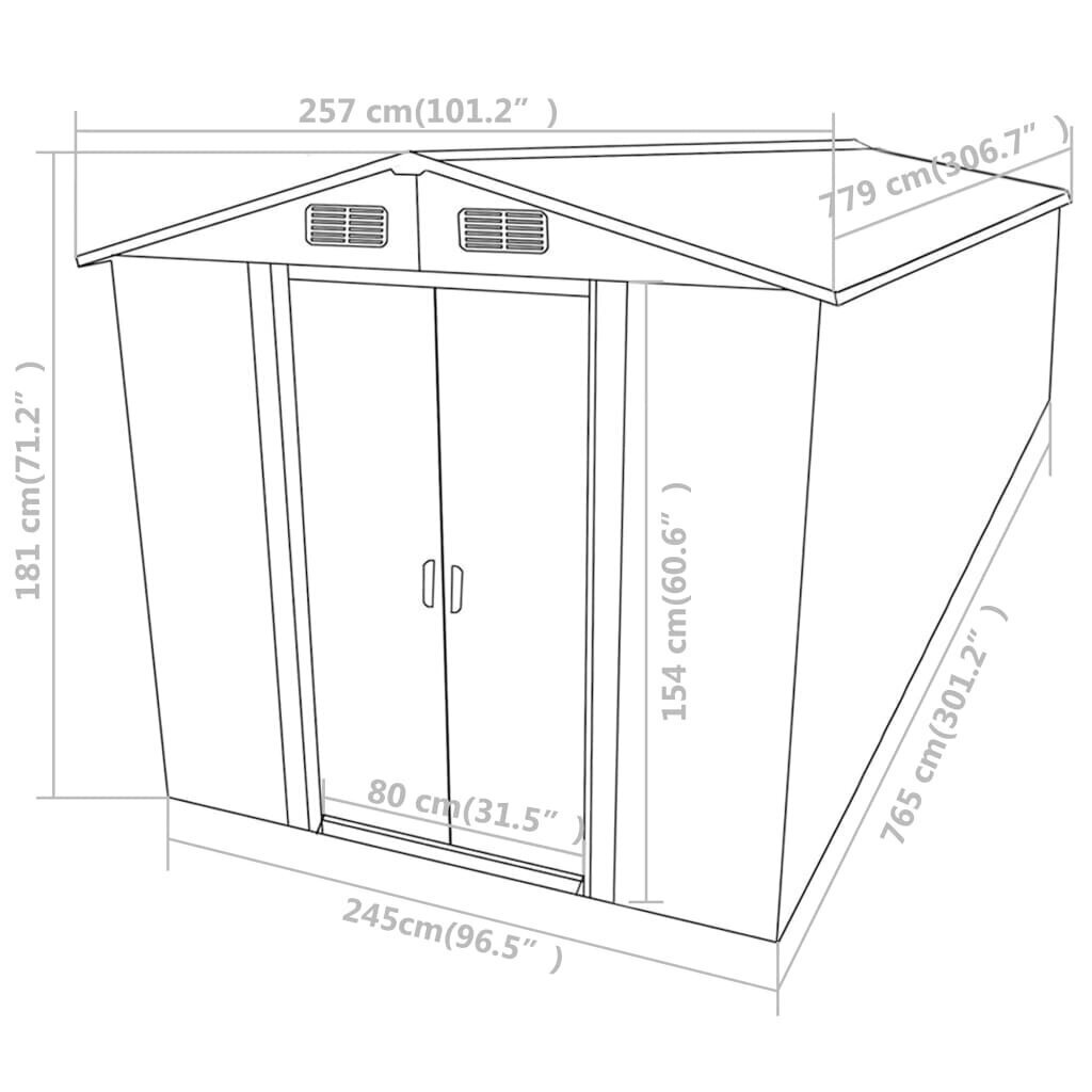 aiakuur, hall, 257 x 779 x 181 cm, tsingitud teras hind ja info | Kuurid ja aiamajad | kaup24.ee