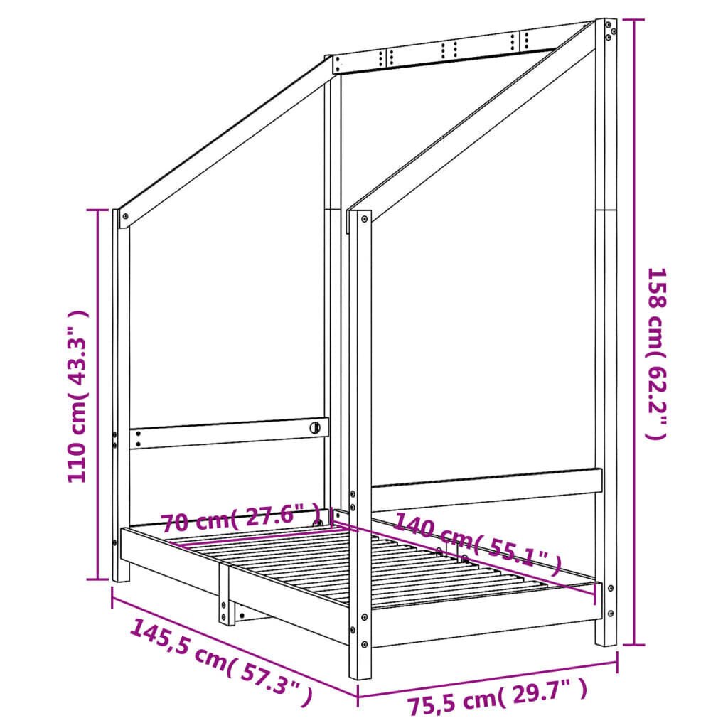 Lastevoodi raam , must, 70 x 140 cm hind ja info | Lastevoodid | kaup24.ee