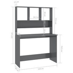 kirjutuslaud, riiulitega, hall 110x45x157 cm puitlaastplaat hind ja info | Arvutilauad, kirjutuslauad | kaup24.ee