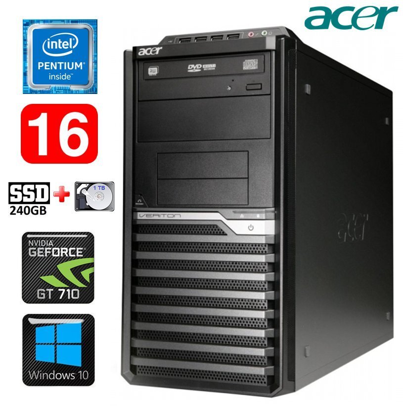 Lauaarvuti Acer Veriton M4610G MT G630 16GB 240SSD+1TB GT710 2GB DVD WIN10 цена и информация | Lauaarvutid | kaup24.ee