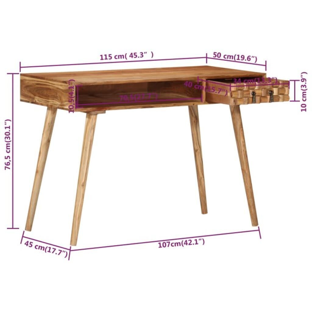 kirjutuslaud 115 x 50 x 76 cm, toekas akaatsiapuit hind ja info | Arvutilauad, kirjutuslauad | kaup24.ee