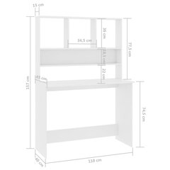 laud riiulitega valge 110 x 45 x 157 cm puitlaastplaat цена и информация | Компьютерные, письменные столы | kaup24.ee