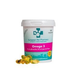 Toidulisand koertele European Pet Pharmacy Omega 3, 180 tabletti цена и информация | Пищевые добавки и анти-паразитные товары | kaup24.ee