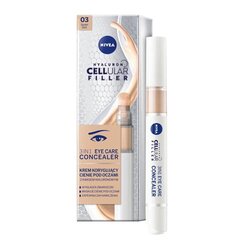 Крем под глаза Nivea Hyaluron Cellular Filler 3In1 Eye Care Concealer 03 Dark, 4мл цена и информация | Пудры, базы под макияж | kaup24.ee