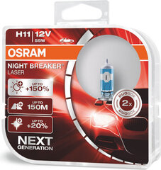 Автомобильные лампочки OSRAM Night Breaker Laser (Next Generation) H11, 2 шт. цена и информация | Автомобильные лампочки | kaup24.ee