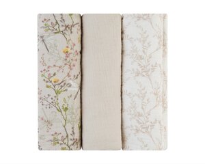 Муслиновые пеленки KikkaBoo Secret Garden Beige, 100x100 см, 3 шт. цена и информация | Пеленальные доски и пеленки | kaup24.ee